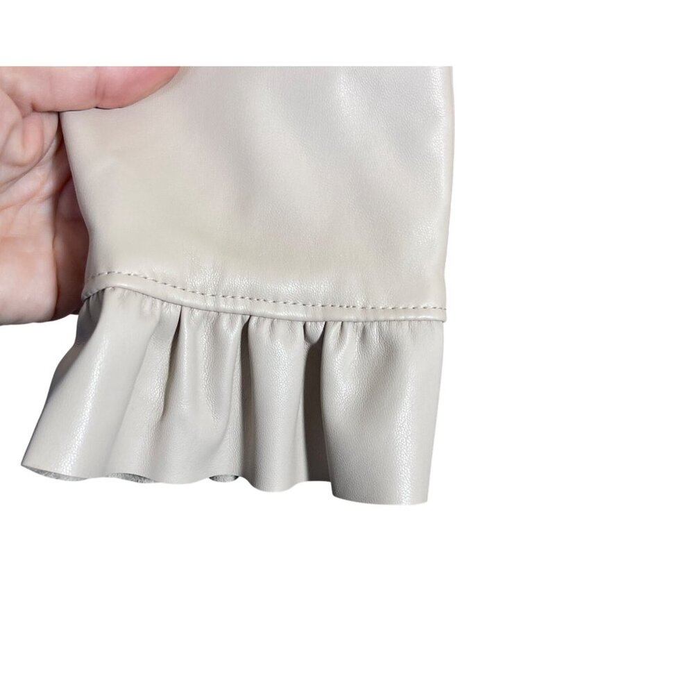 New Catherine Faux Leather Jacket Nude Ruffle Trim Size XS Extra Small Blush - Picture 5 of 8